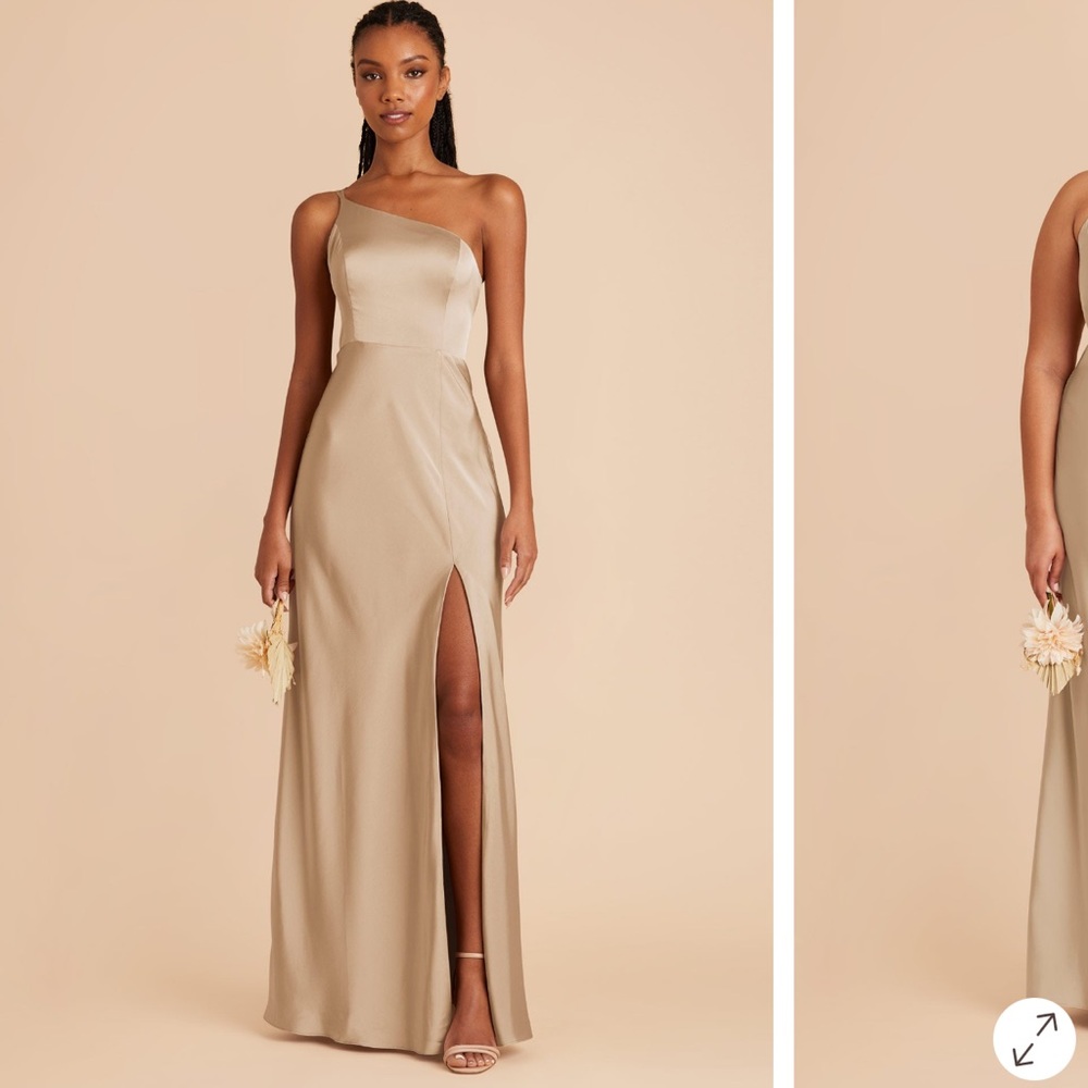 Kensie One-Shoulder Satin Dress in Neutral Champagne